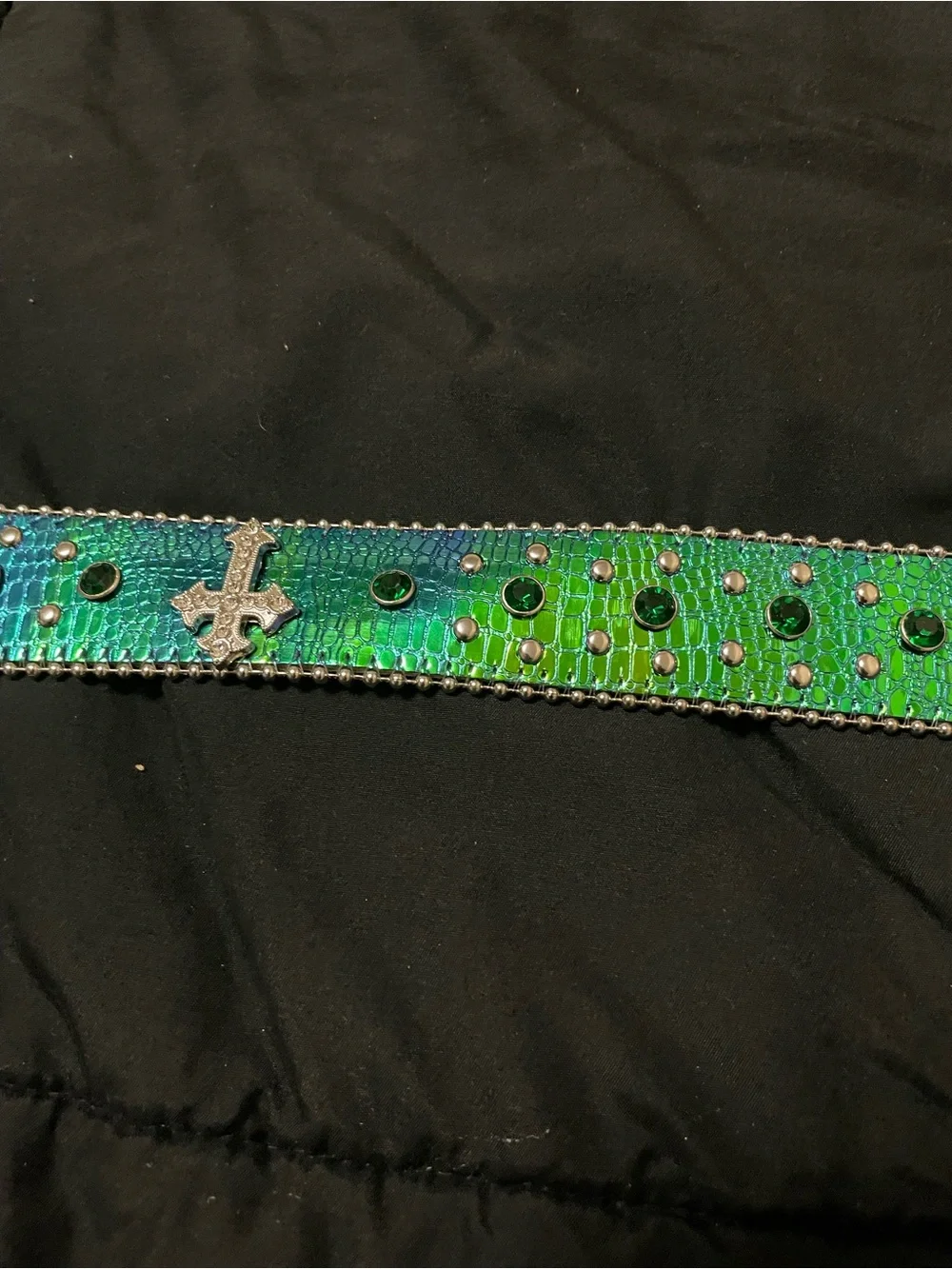 2X Blue Green Rhinestone Cross Statement Belt NWOT